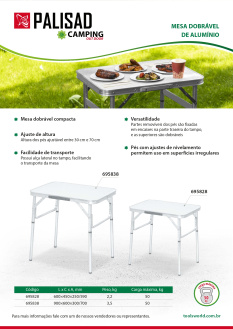 Lançamento Palisad. Mesa dobrável de alumínio 695832, 695828.