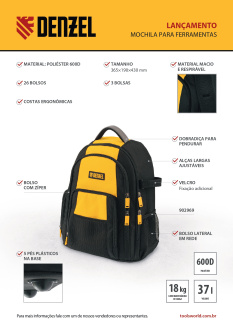 Lançamento Denzel Mochila para Ferramentas 902969.
