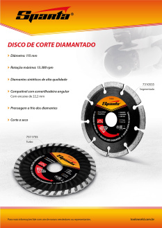 Lançamento Sparta. Disco de corte diamantado 7310555, 7311755.