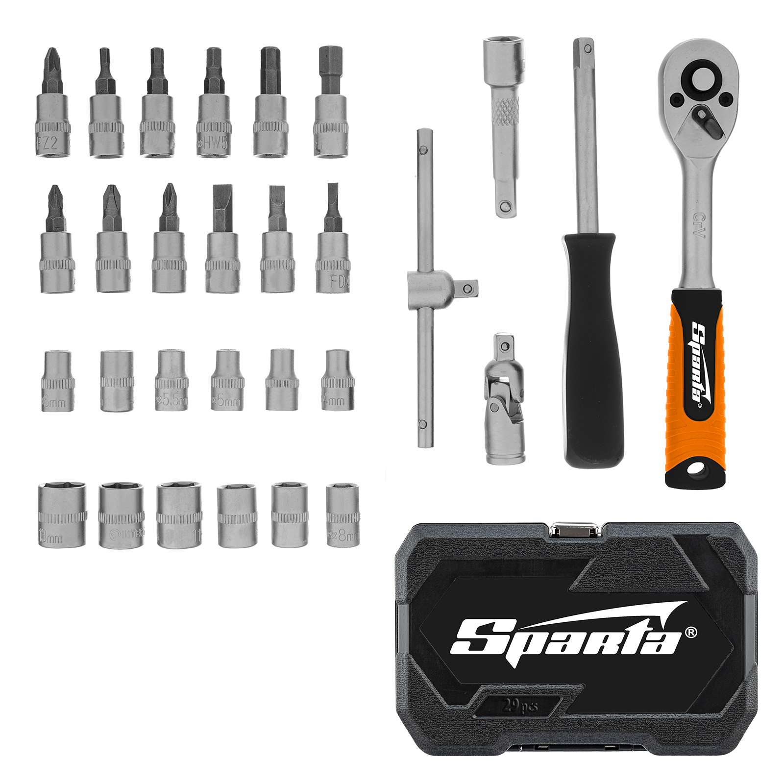 JOGO DE FERRAMENTAS, SOQUETES ENCAIXE 1/4POL.,, 29PCS // SPARTA
