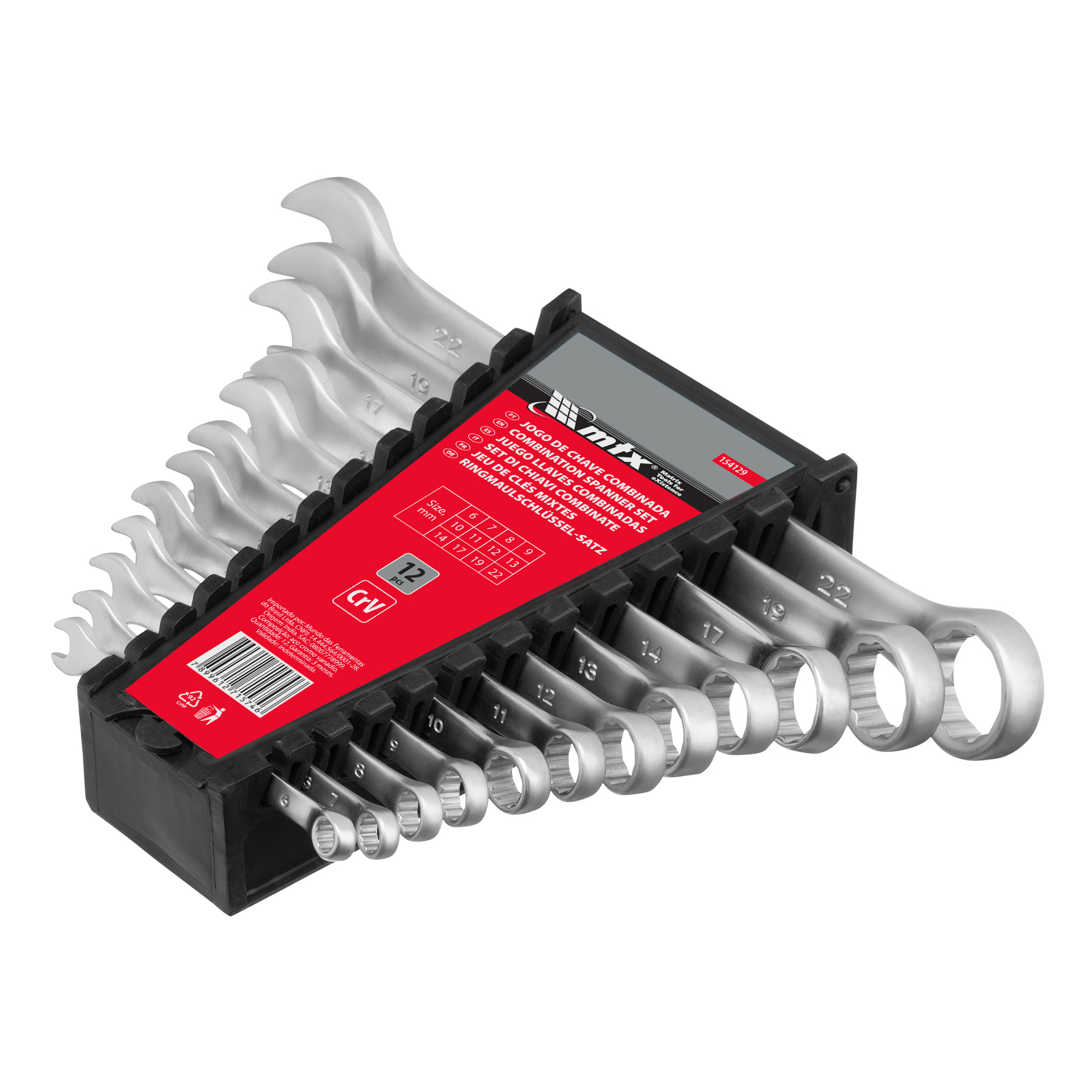 JOGO DE CHAVE COMBINADA, CROMO VANADIO, CROMO FOSCO, 6-22MM, 12PCS